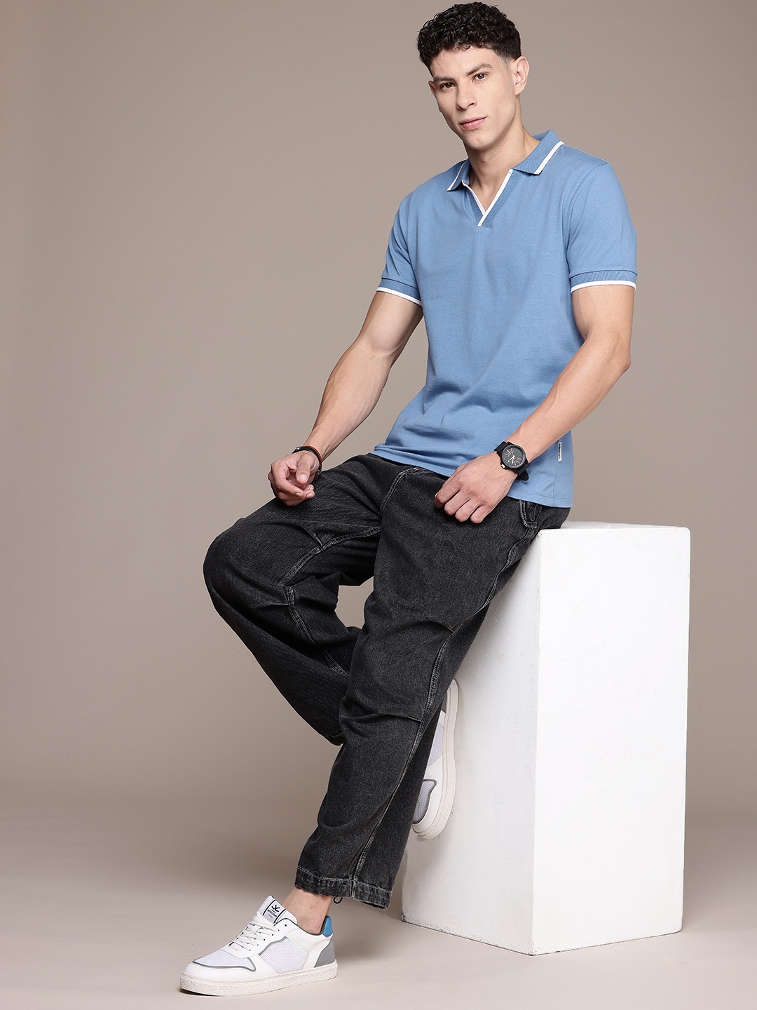 

The Roadster Life Co. Polo Collar Pure Cotton T-shirt, Blue