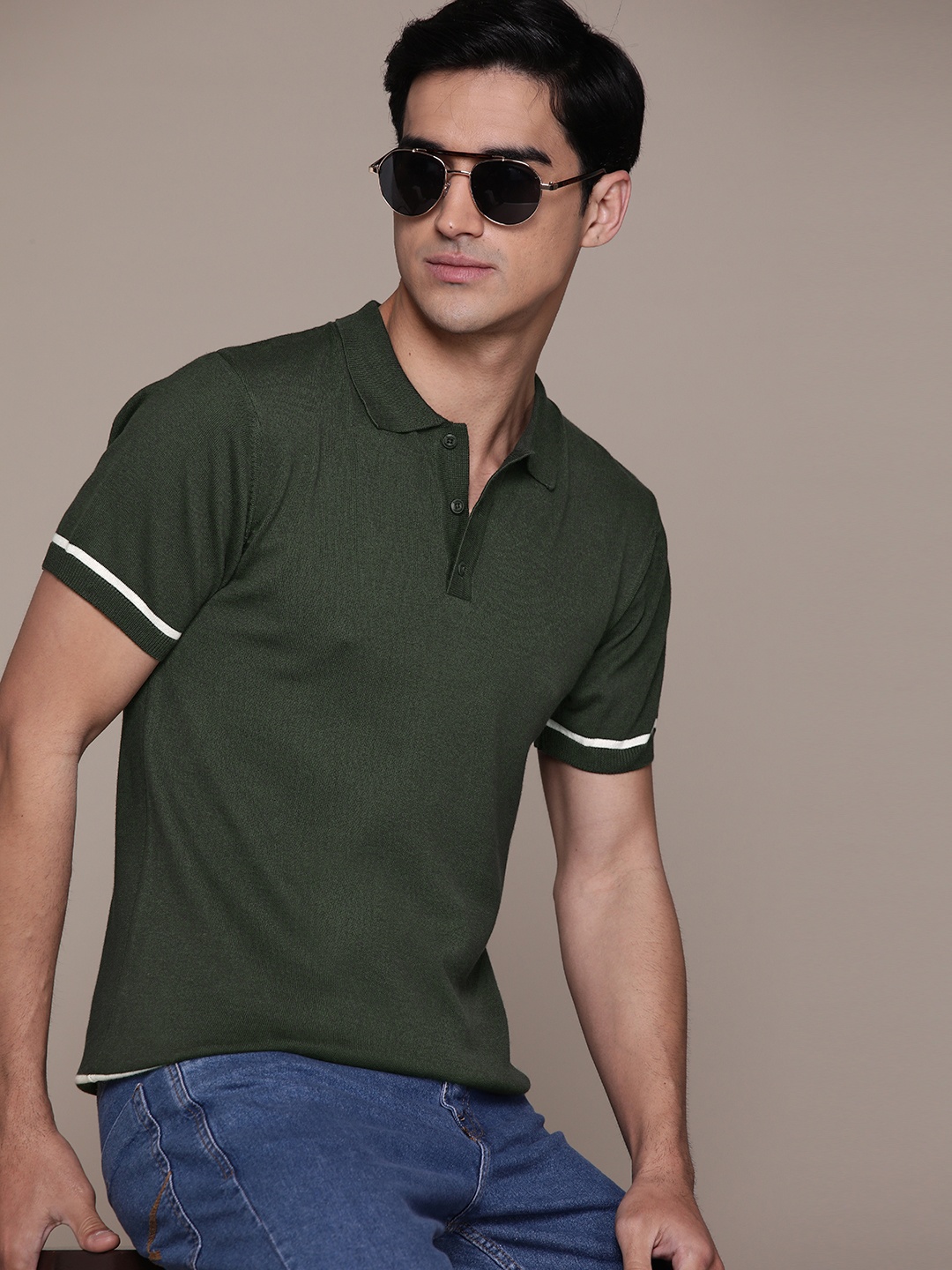 

The Roadster Lifestyle Co. Men Polo Collar Pure Cotton T-shirt, Olive