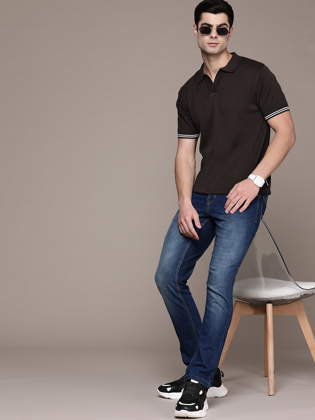 

The Roadster Lifestyle Co. Knitted Pure Cotton T-shirt, Brown