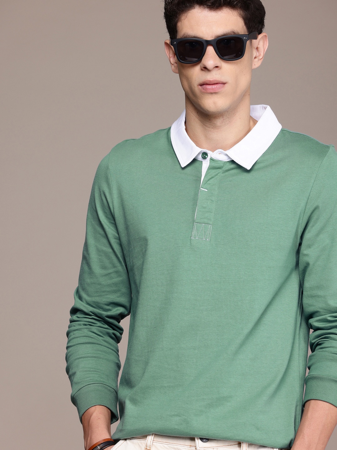 

The Roadster Life Co. Pure Cotton Polo Collar Casual T-shirt, Green