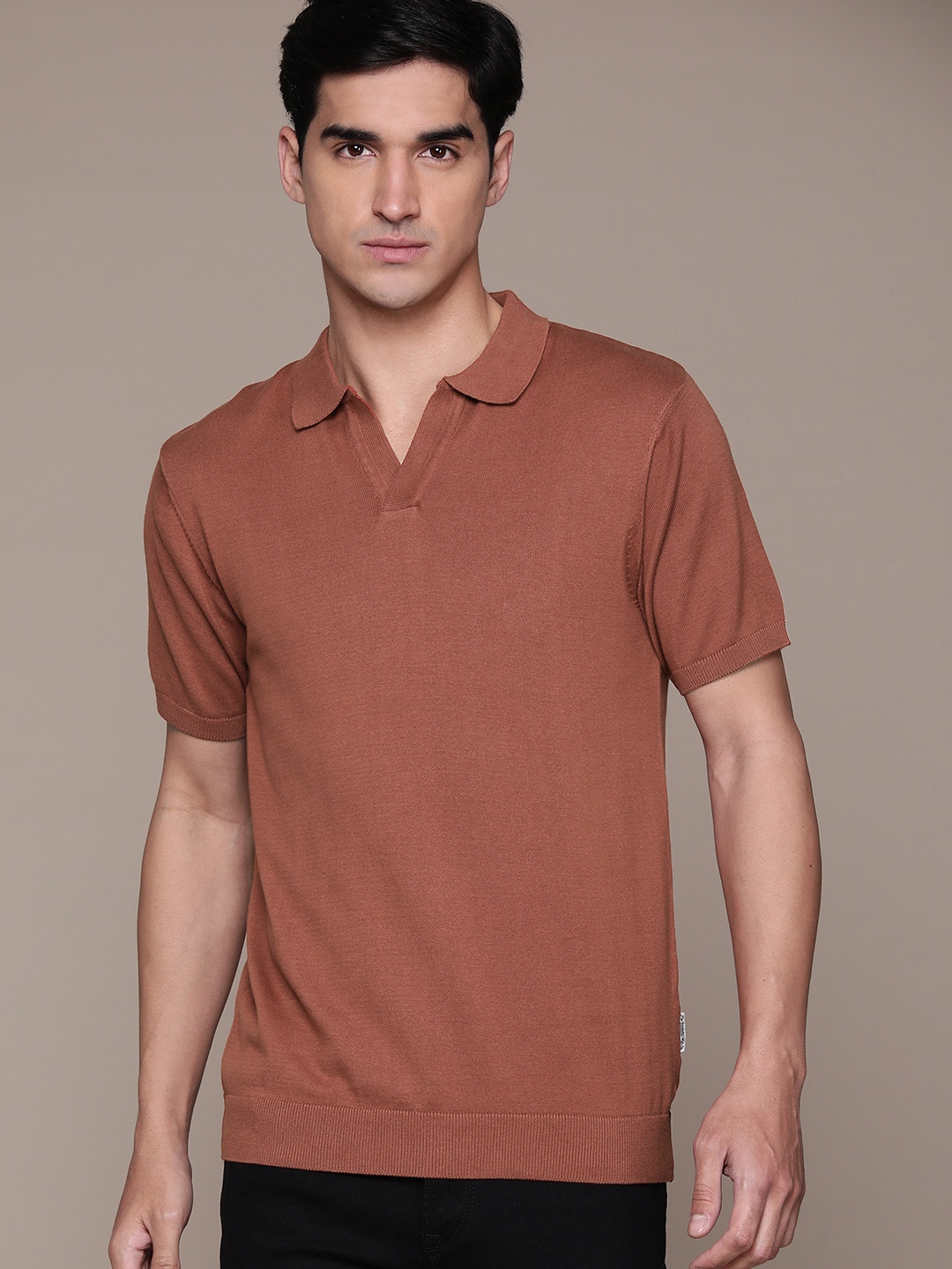 

The Roadster Lifestyle Co. Self-Design Pure Cotton Polo Collar T-shirt, Rust