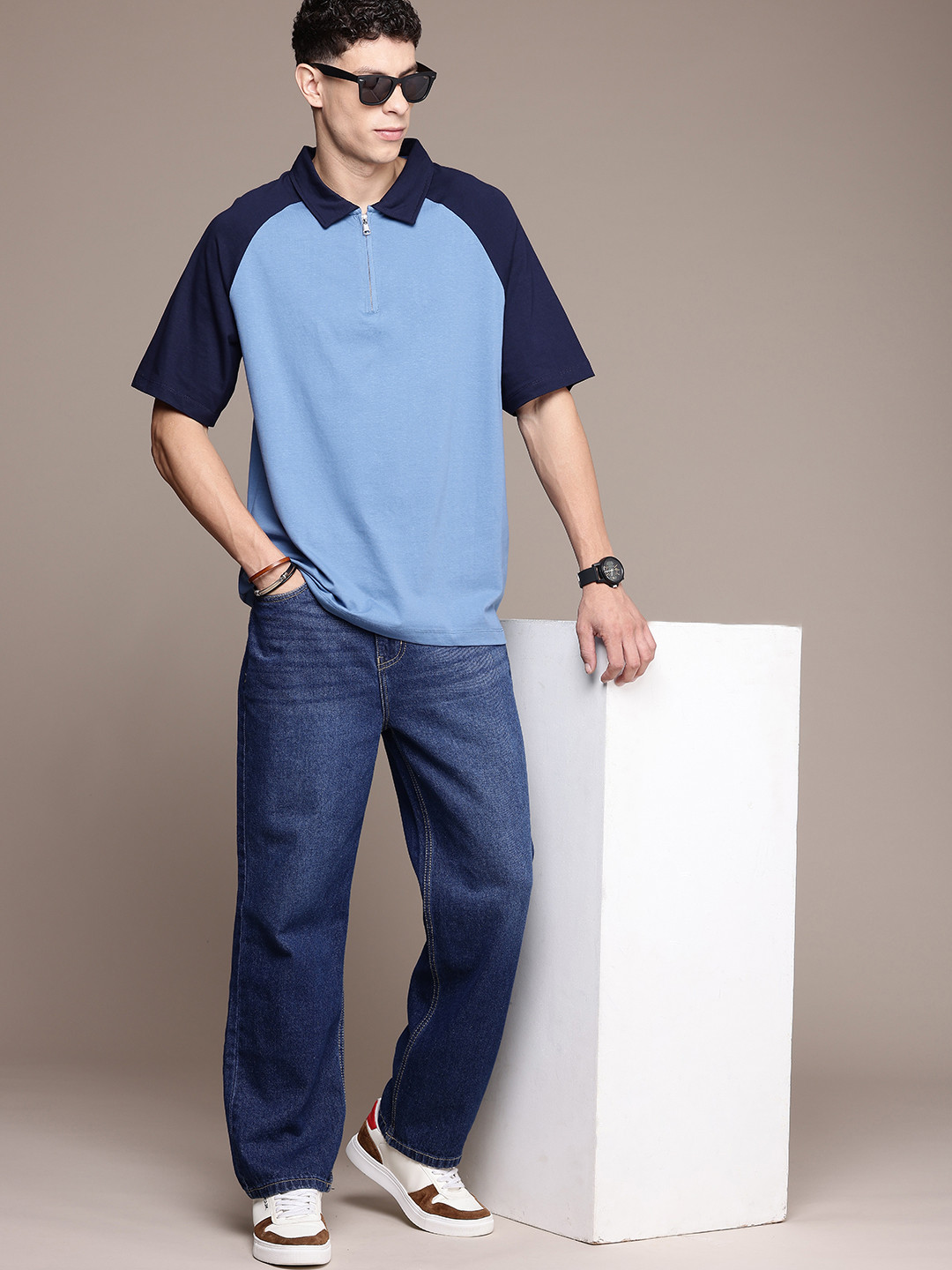 

The Roadster Life Co. Polo Collar Relaxed Fit Pure Cotton T-shirt, Blue