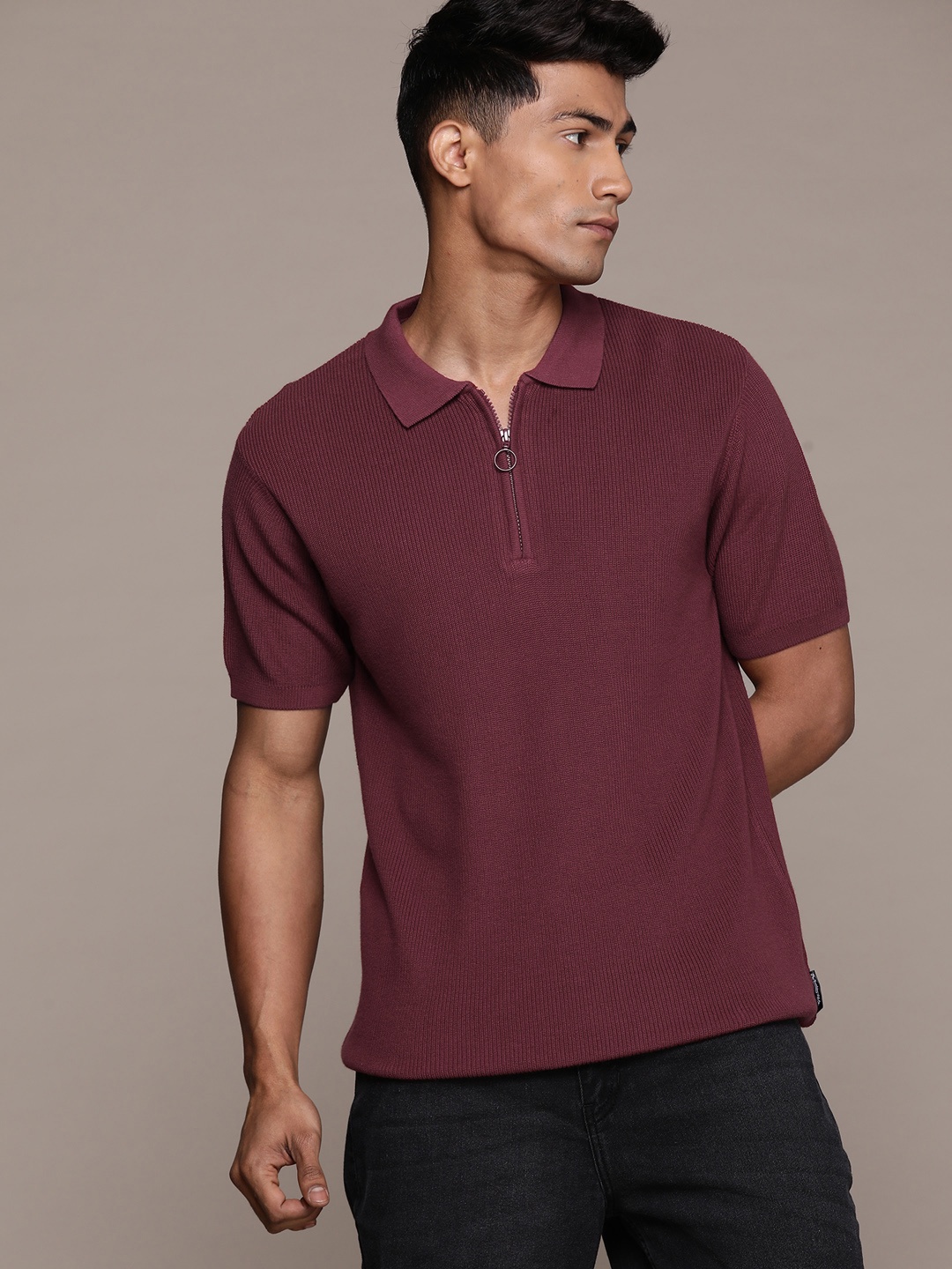

The Roadster Lifestyle Co. Knitted Pure Cotton T-shirt, Maroon