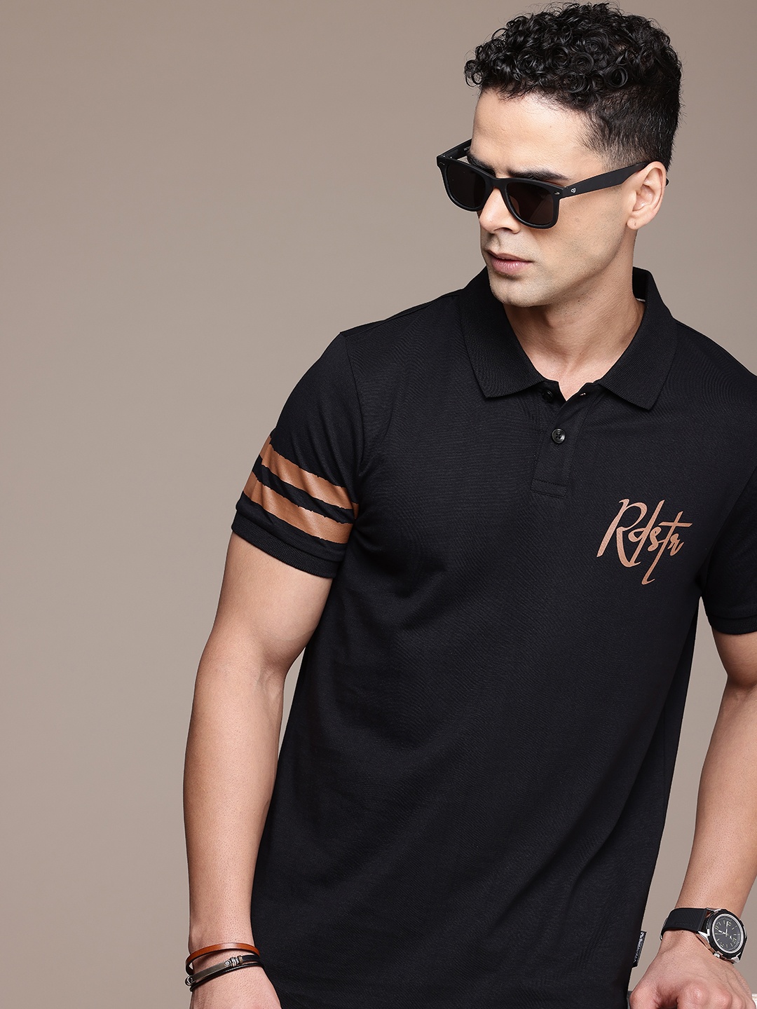 

The Roadster Life Co. Polo Collar Pure Cotton T-shirt, Black