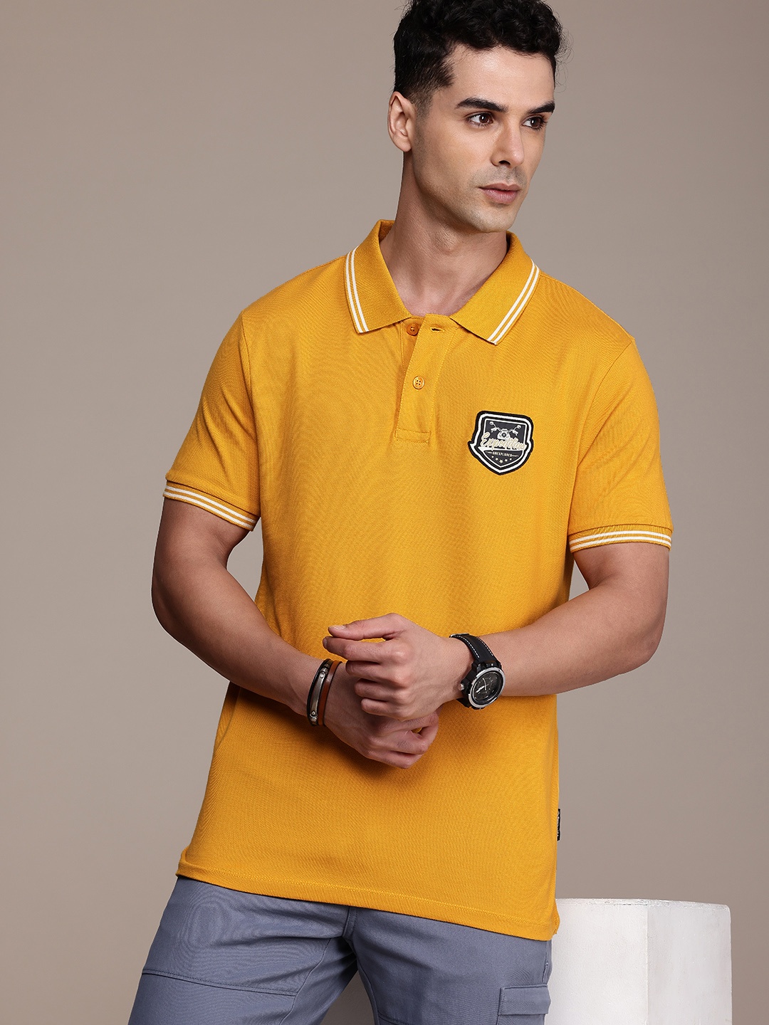 

The Roadster Life Co. Polo Collar Pure Cotton T-shirt, Mustard