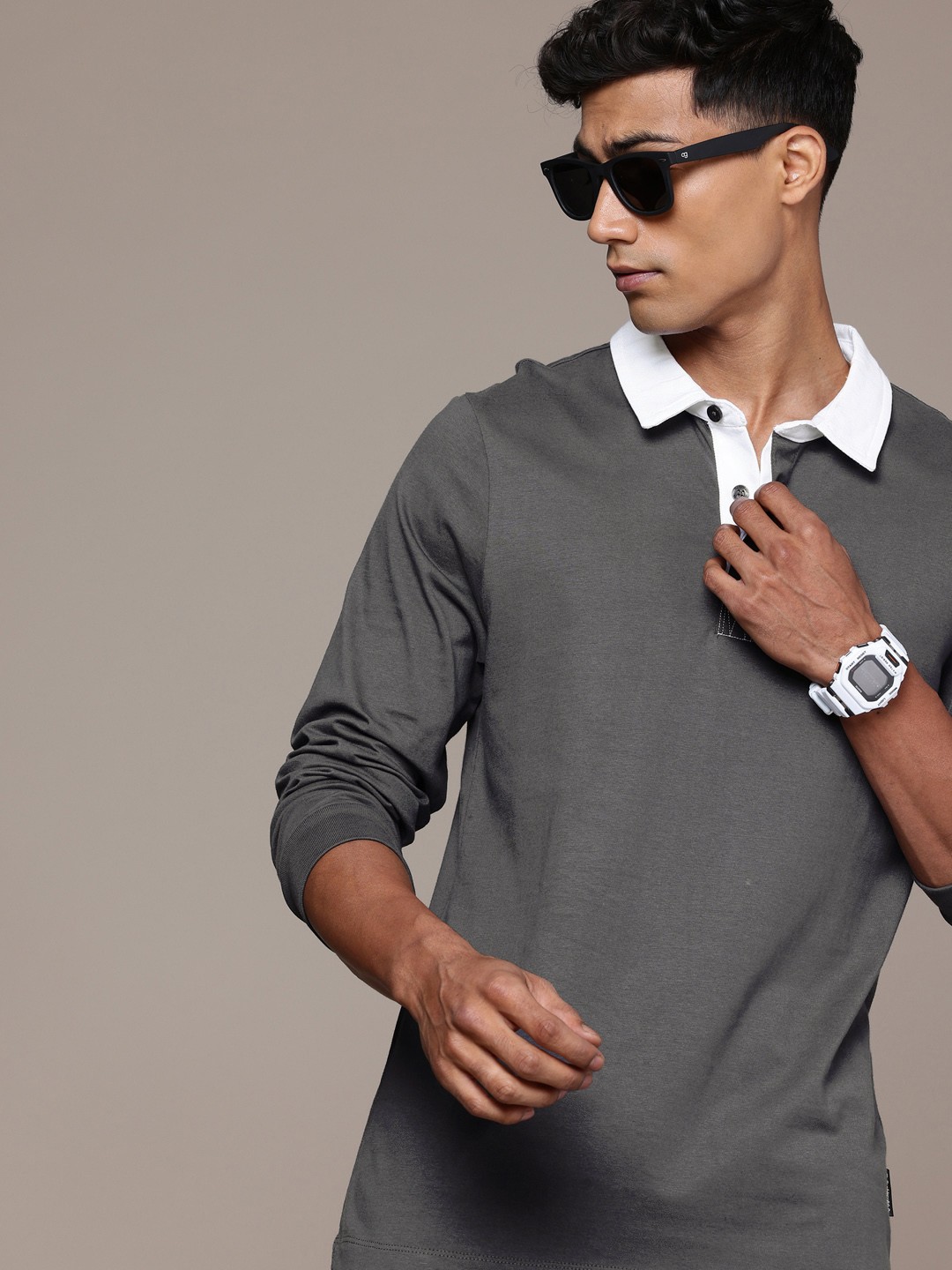 

The Roadster Life Co. Pure Cotton Polo Collar Casual T-shirt, Grey