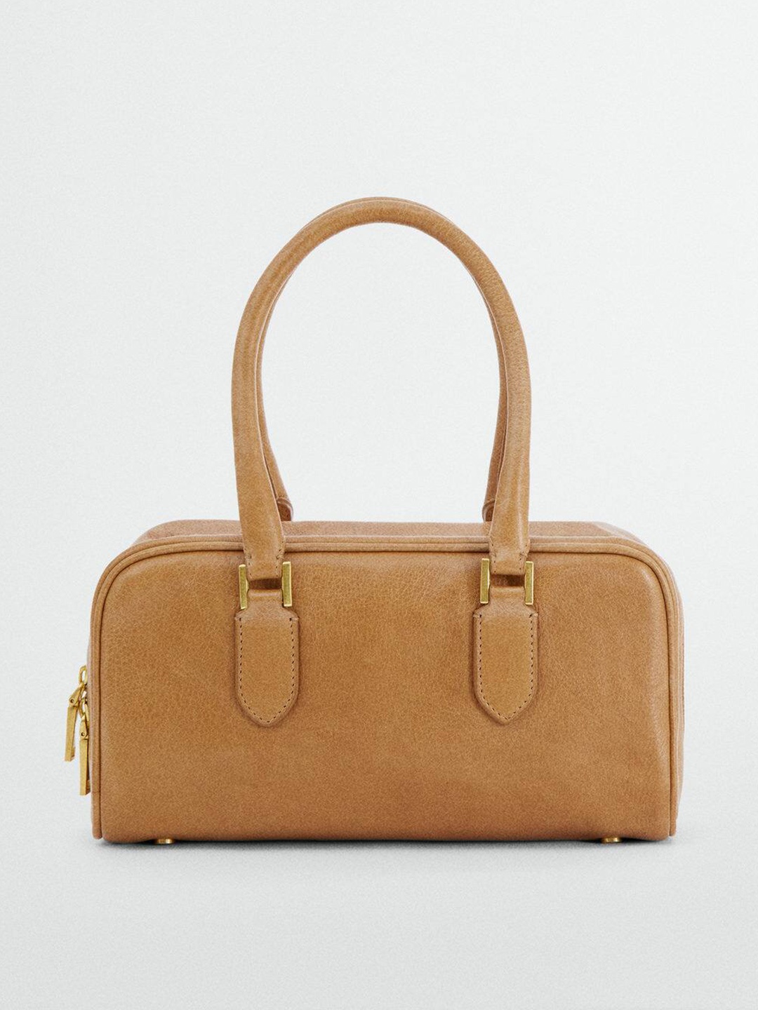 

MANGO Leather Structured Handheld Bag, Brown