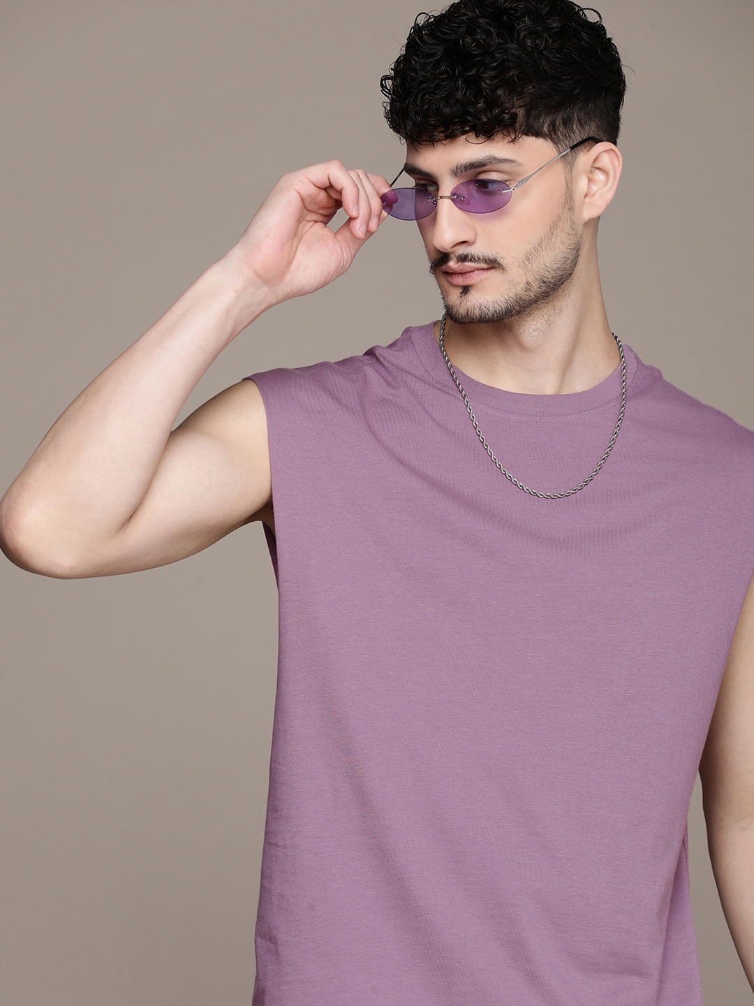 

The Roadster Life Co. Solid Pure Cotton Relaxed T-shirt, Lavender