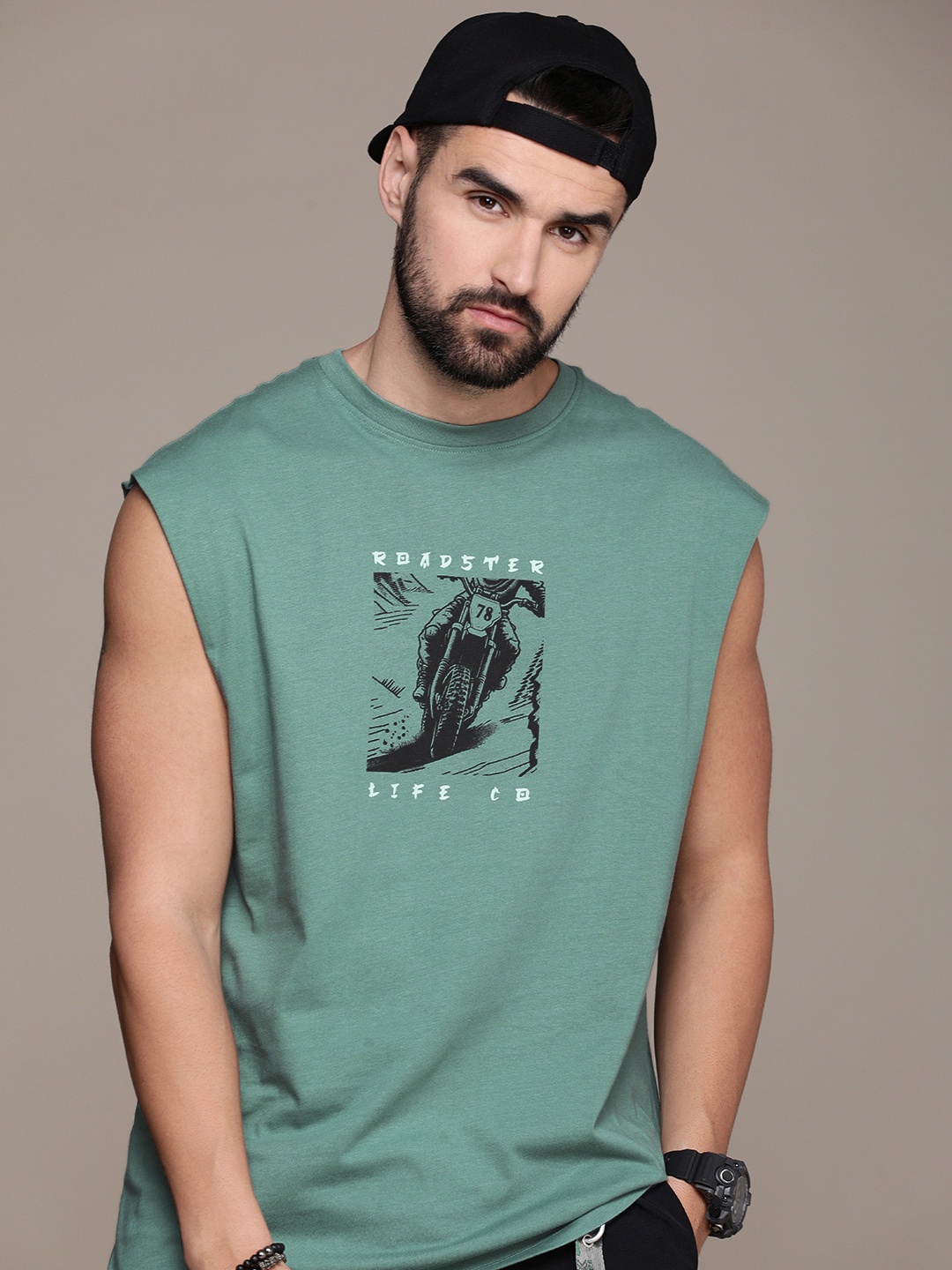 

The Roadster Life Co. Printed Pure Cotton Relaxed T-shirt, Green