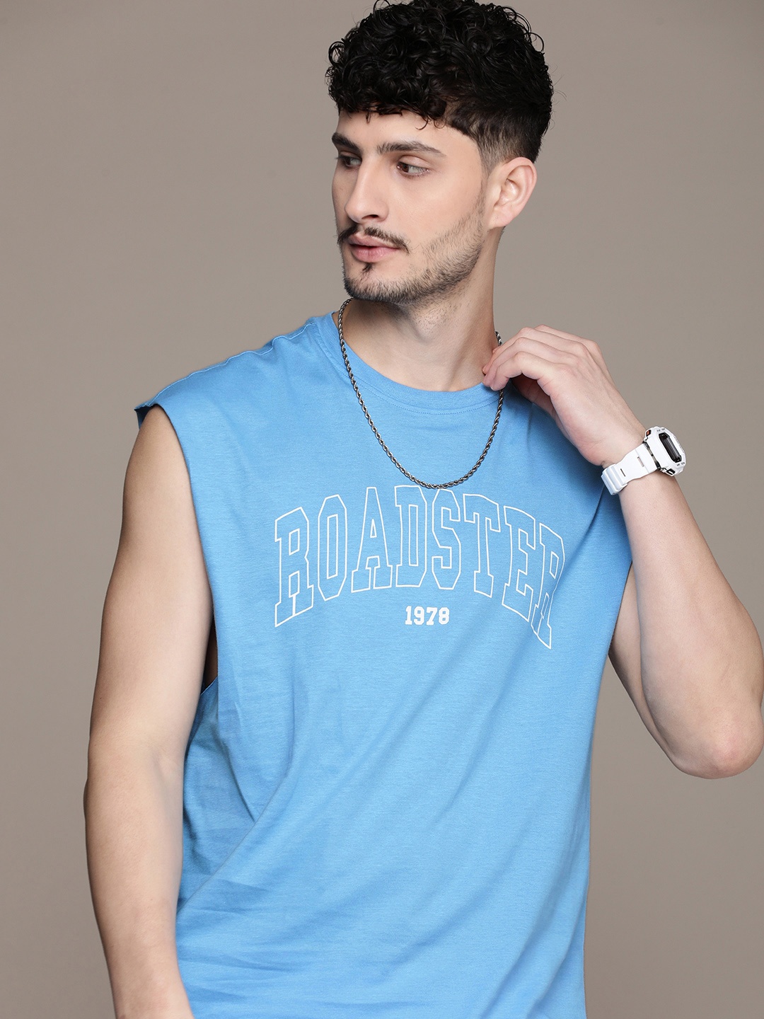 

The Roadster Life Co. Printed Pure Cotton Relaxed T-shirt, Blue