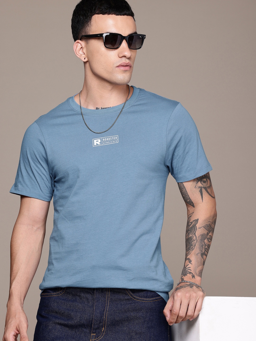 

The Roadster Life Co. Printed Pure Cotton T-shirt, Blue