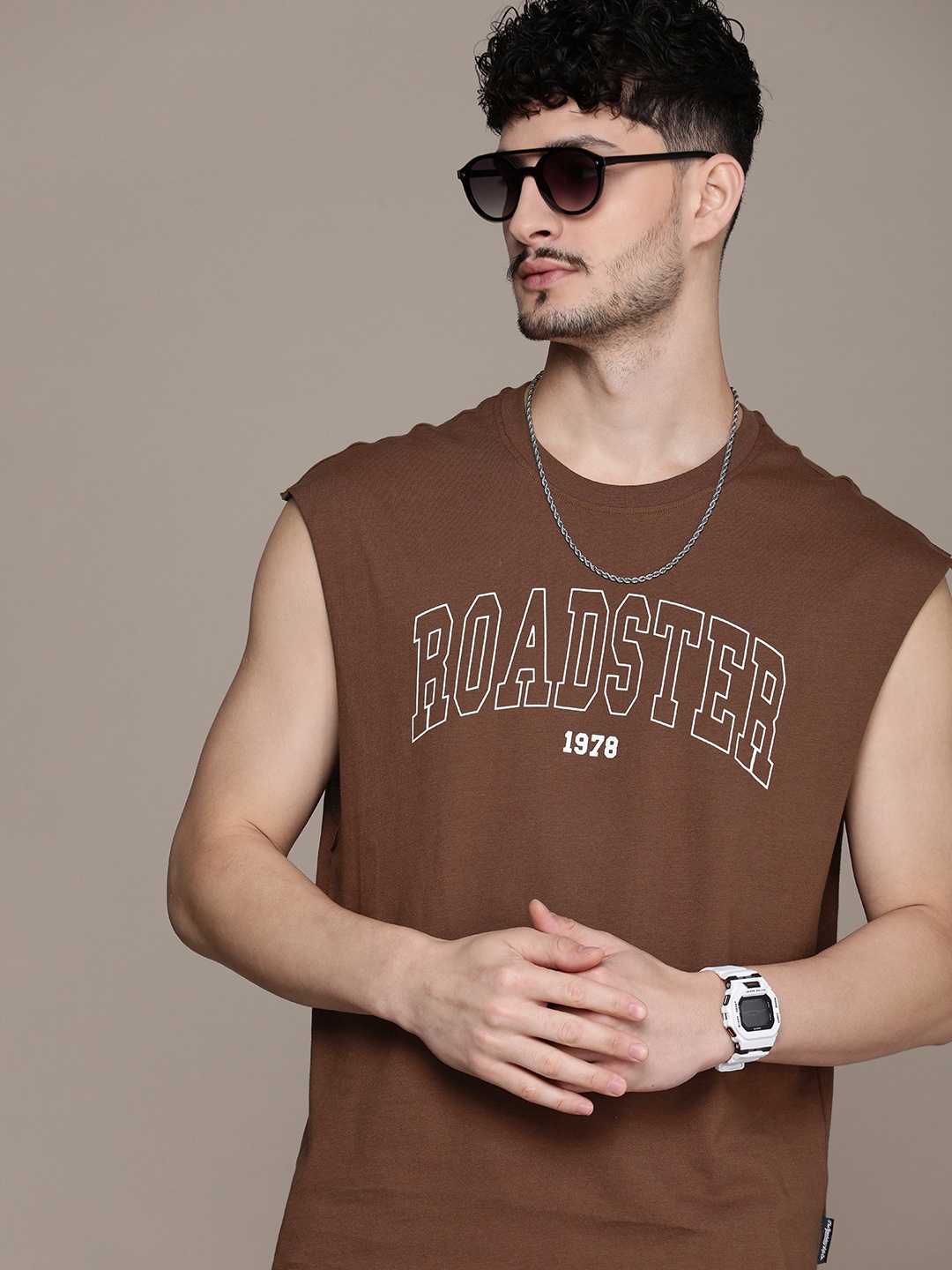 

The Roadster Life Co. Printed Pure Cotton Relaxed T-shirt, Brown