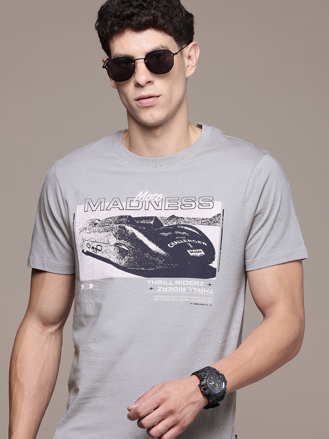 

The Roadster Life Co. Printed Pure Cotton T-shirt, Grey