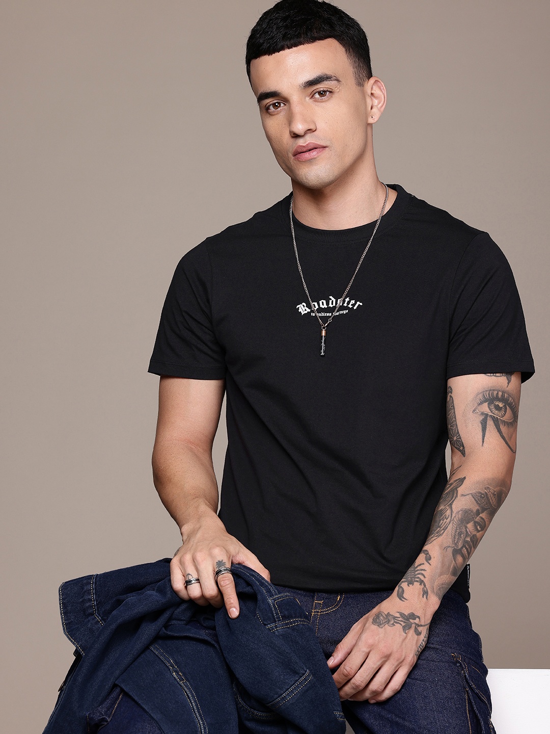 

The Roadster Life Co. Round Neck Pure Cotton T-shirt, Black