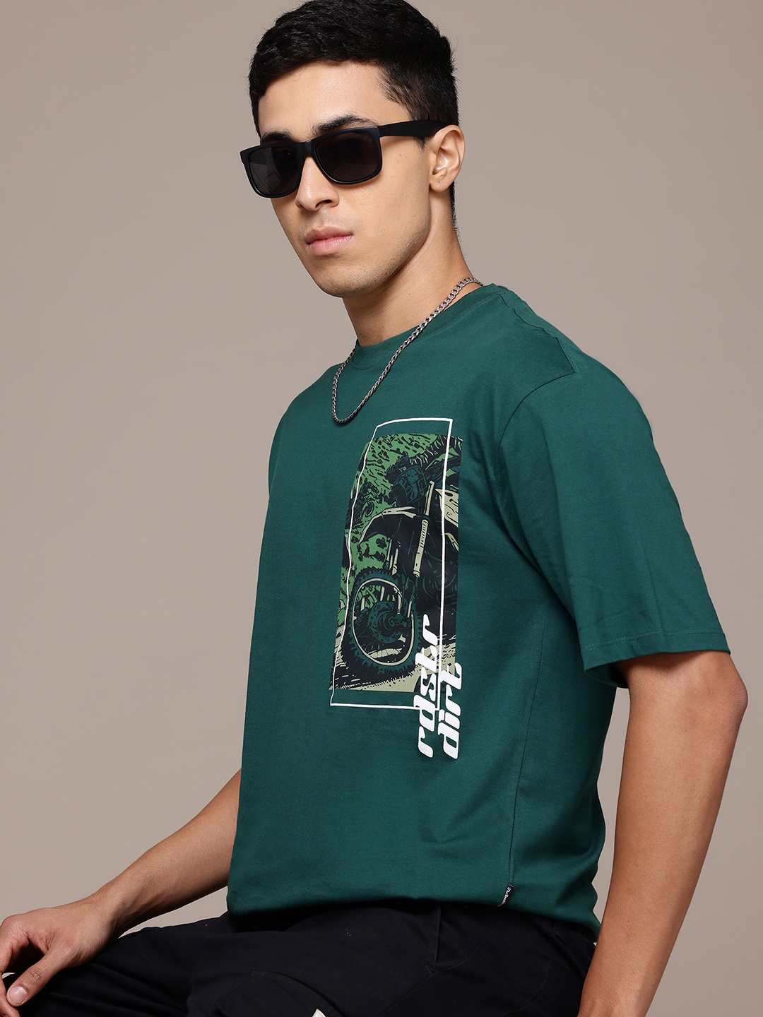 

The Roadster Lifestyle Co. Printed Pure Cotton Relaxed T-shirt, Green