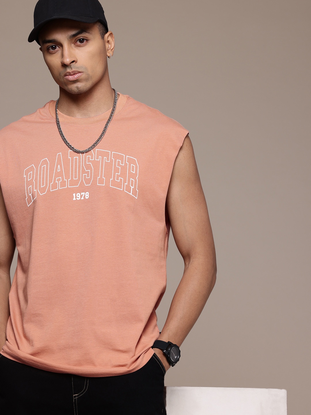 

The Roadster Life Co. Pure Cotton Brand Logo Printed Relaxed Fit T-shirt, Rose