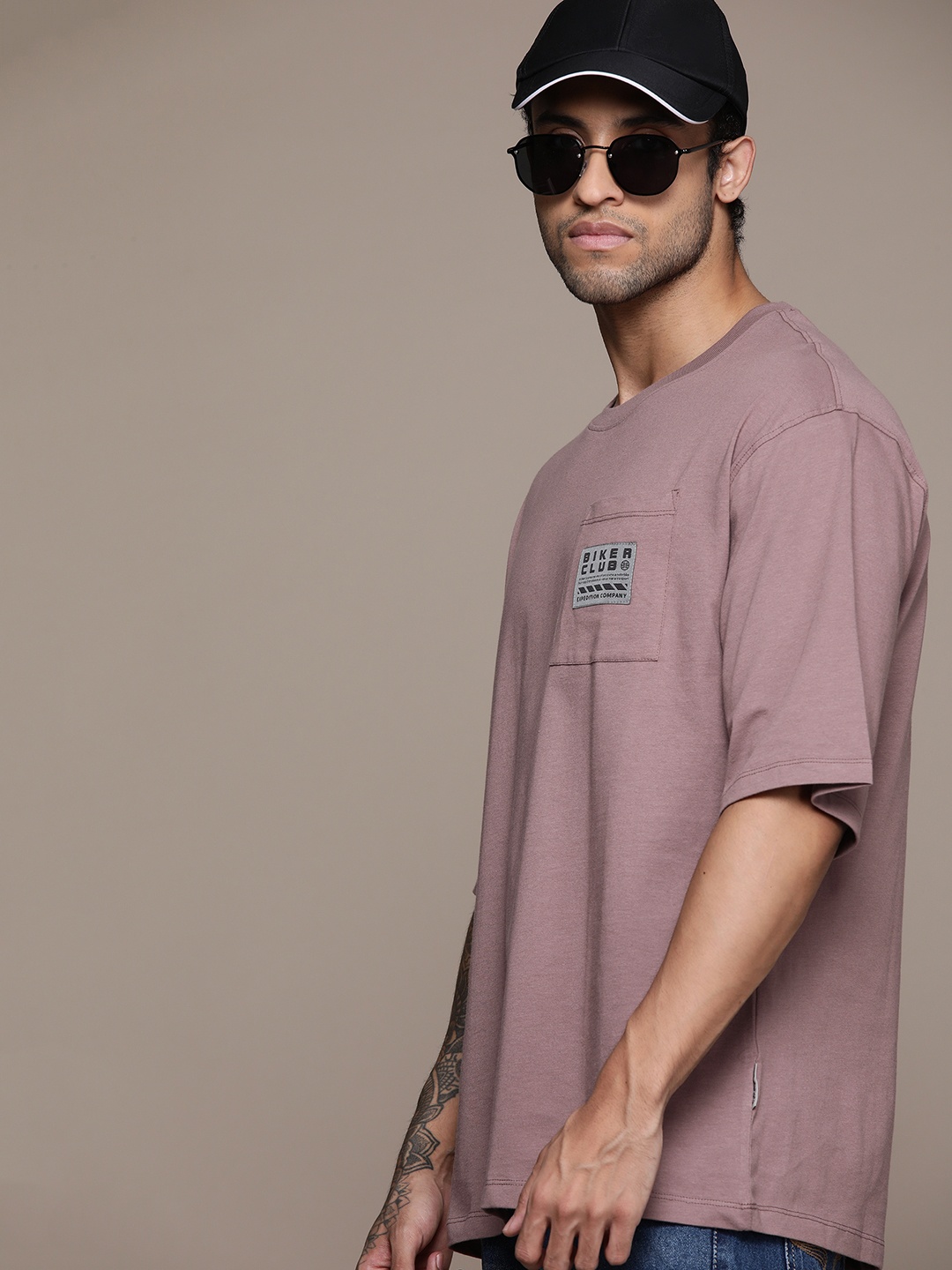 

The Roadster Life Co. Oversized Drop-Shoulder Sleeves Pure Cotton T-shirt, Purple