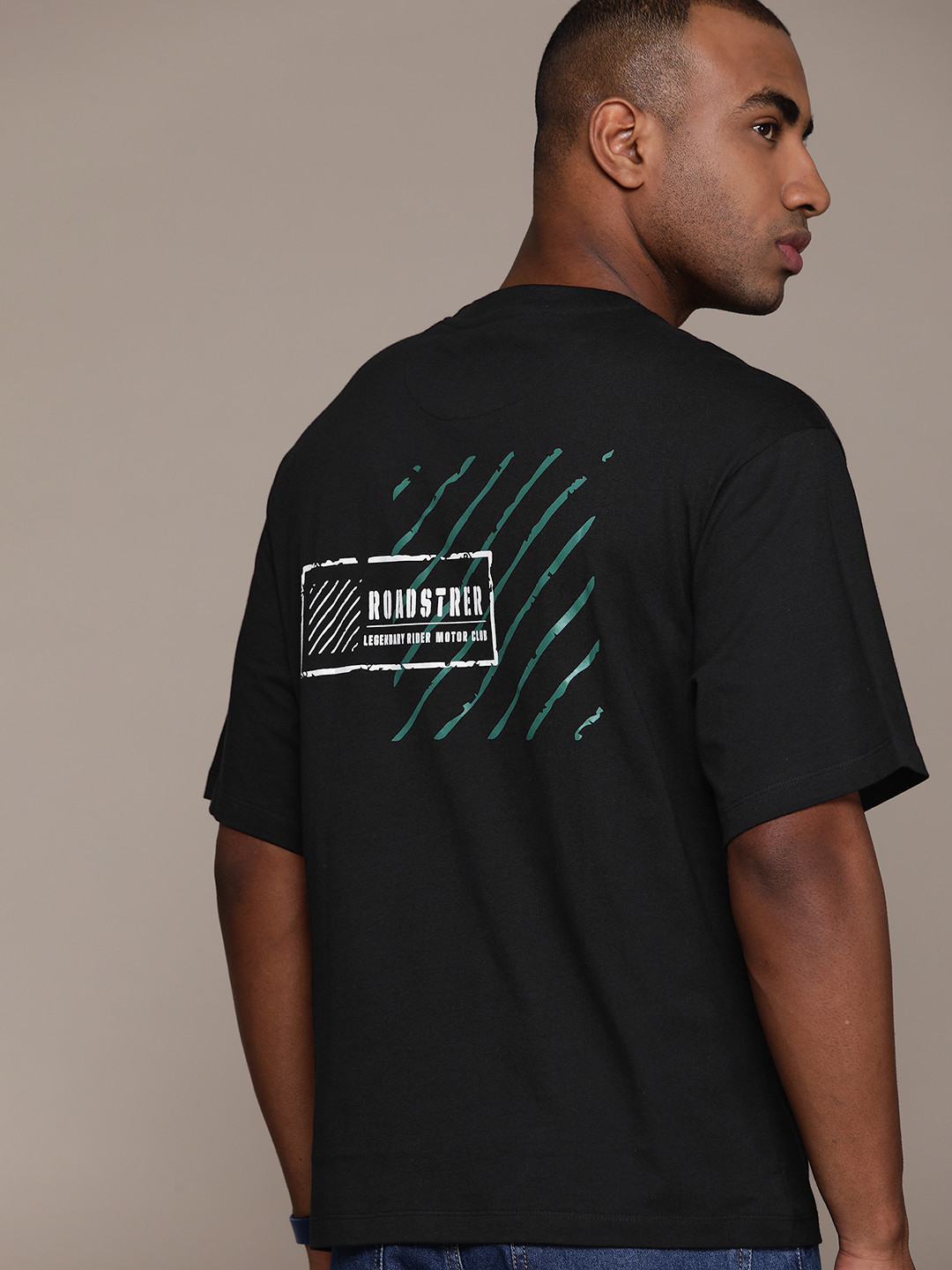

The Roadster Lifestyle Co. Men Back Printed Pure Cotton T-shirt, Black