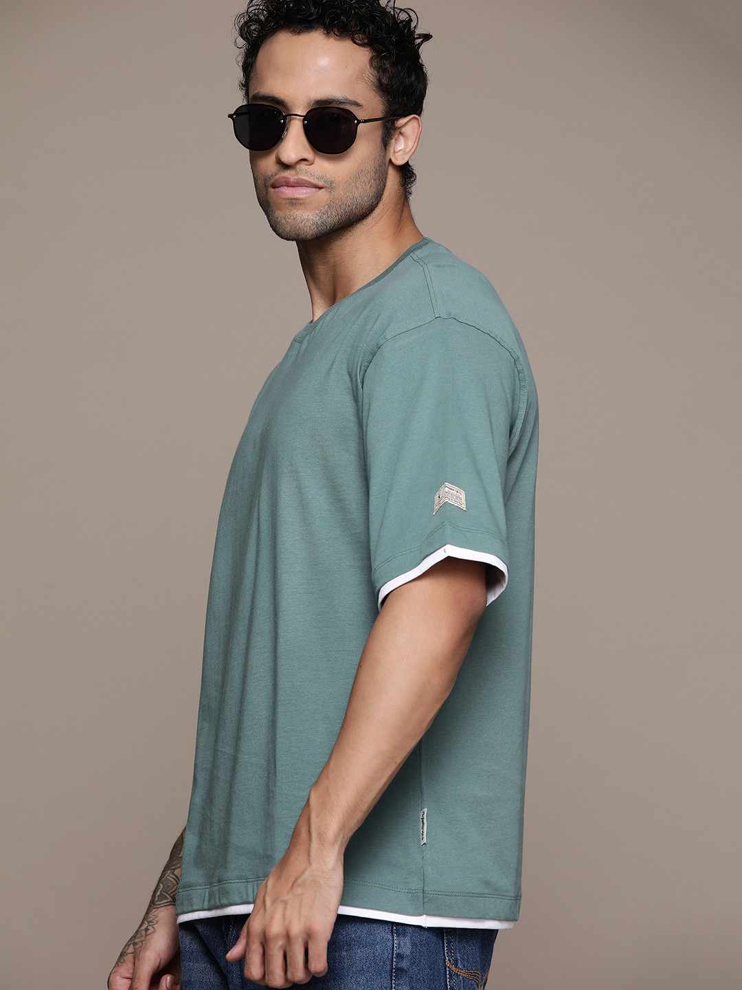 

The Roadster Life Co. Drop-Shoulder Sleeves Cotton T-shirt, Blue