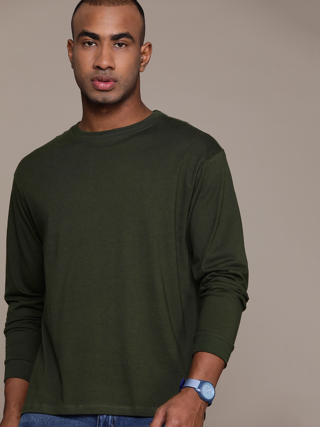 

The Roadster Lifestyle Co. Men Pure Cotton T-shirt, Olive
