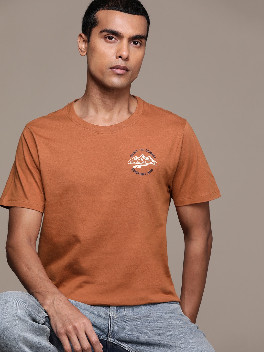 

The Roadster Lifestyle Co. Pure Cotton Regular Fit T-shirt, Rust