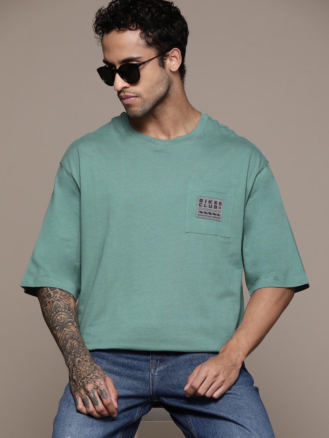 

The Roadster Life Co. Oversized Drop-Shoulder Sleeves T-shirt, Blue