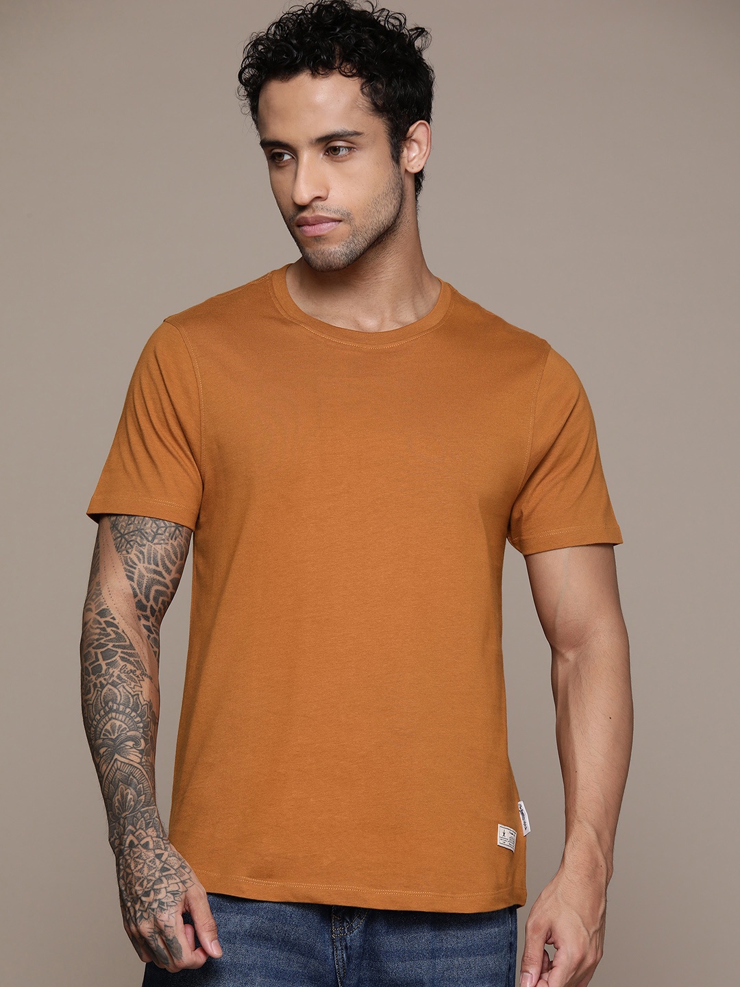 

The Roadster Life Co. Round Neck Cotton T-shirt, Mustard