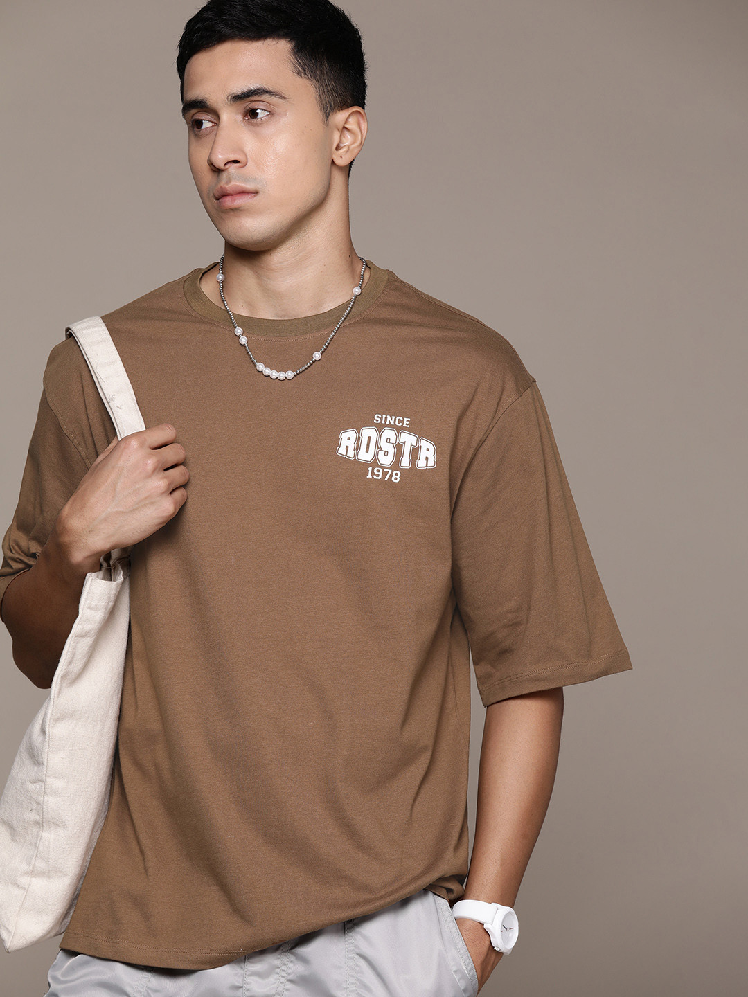 

Roadster The Life Co. Branded Typography Relaxed Pure Cotton T-shirt, Brown