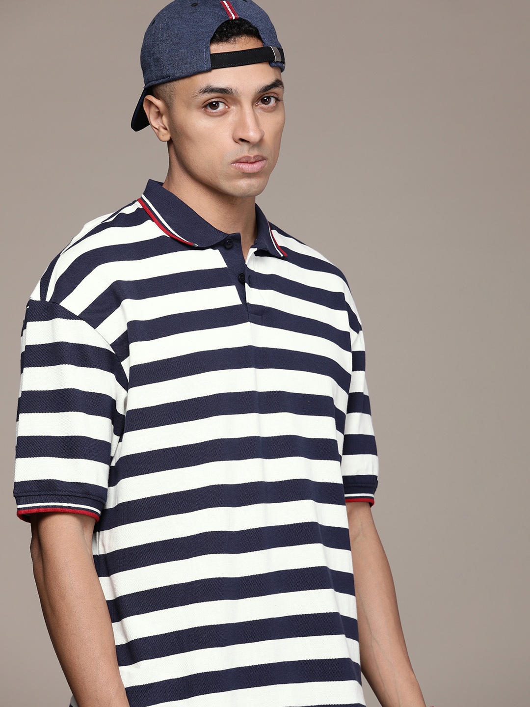 

The Roadster Life Co. Striped Polo Collar Pure Cotton T-shirt, White