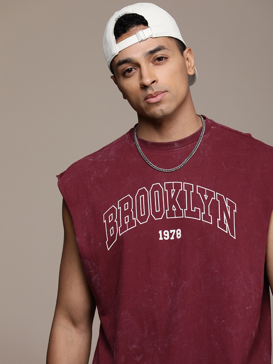 

The Roadster Life Co. Pure Cotton Typography Printed Relaxed Fit Sleeveless T-shirt, Maroon