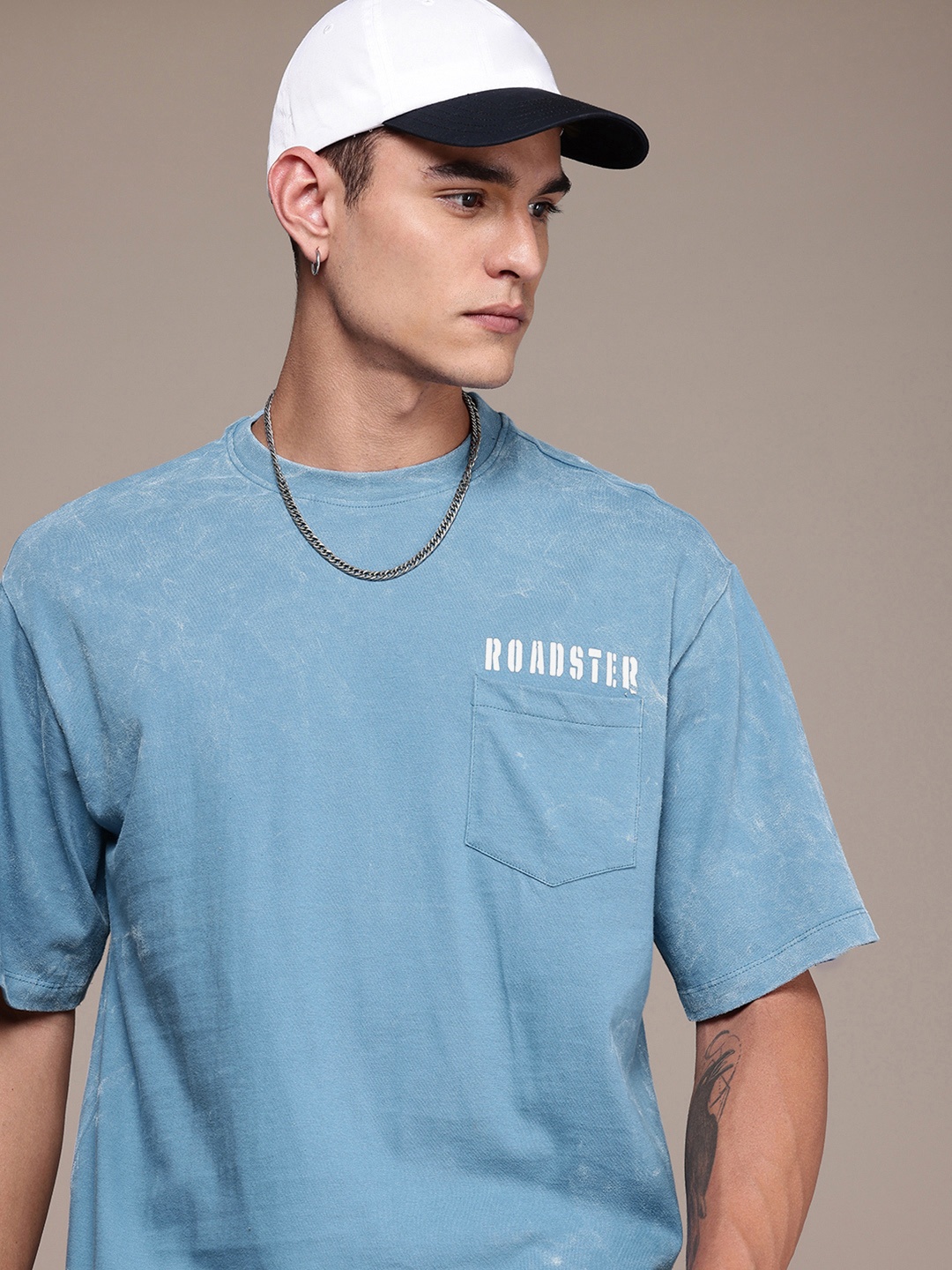 

The Roadster Life Co. Pure Cotton Oversized Pocket T-shirt, Blue