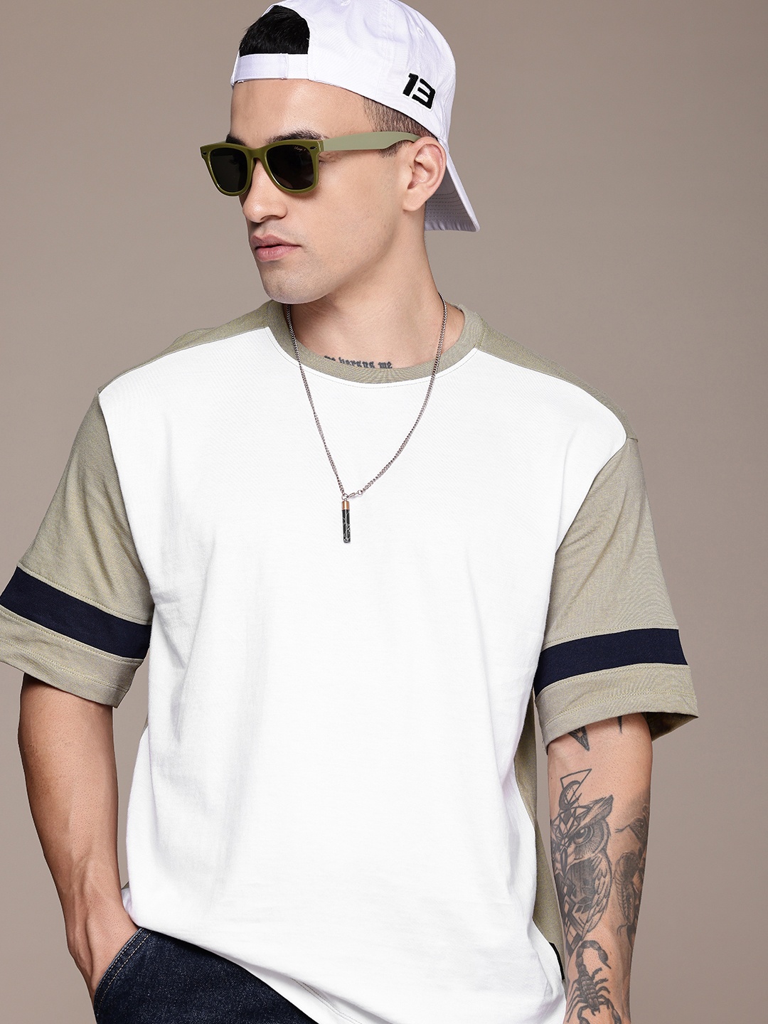 

The Roadster Life Co. Drop-Shoulder Sleeves Pure Cotton Relaxed Fit T-shirt, White