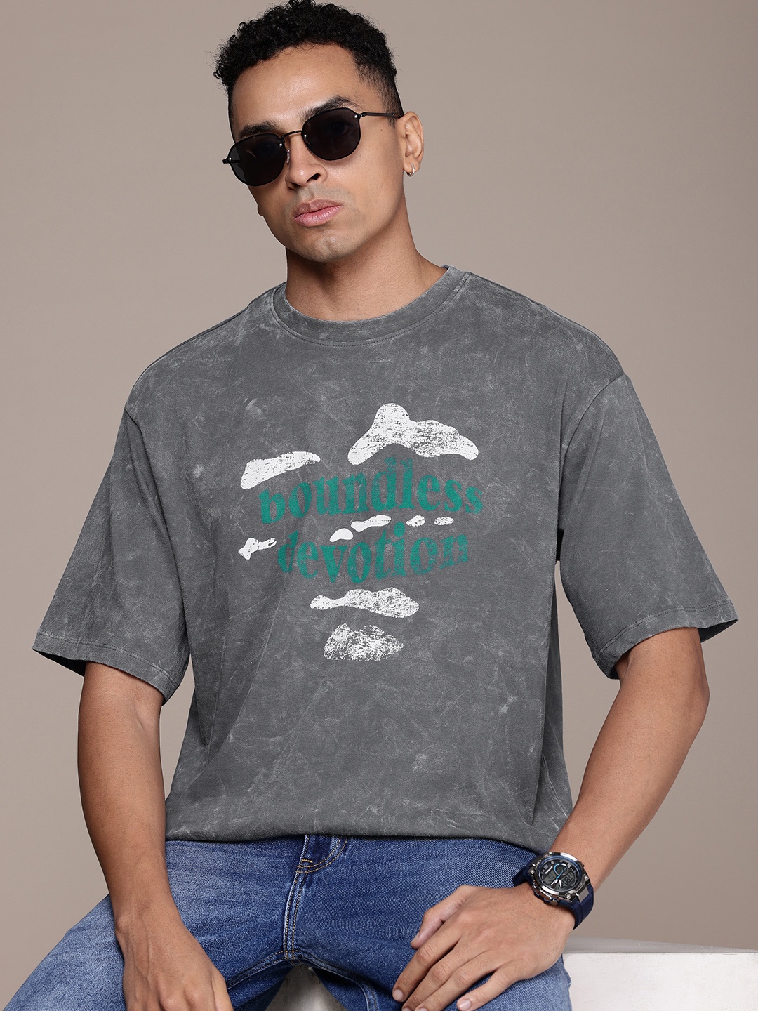 

The Roadster Lifestyle Co. Typography Printed Pure Cotton T-shirt, Charcoal