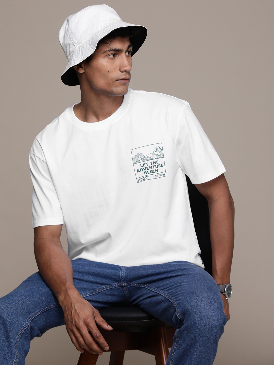 

The Roadster Lifestyle Co. Typography Printed Drop-Shoulder Sleeves Pure Cotton T-shirt, White
