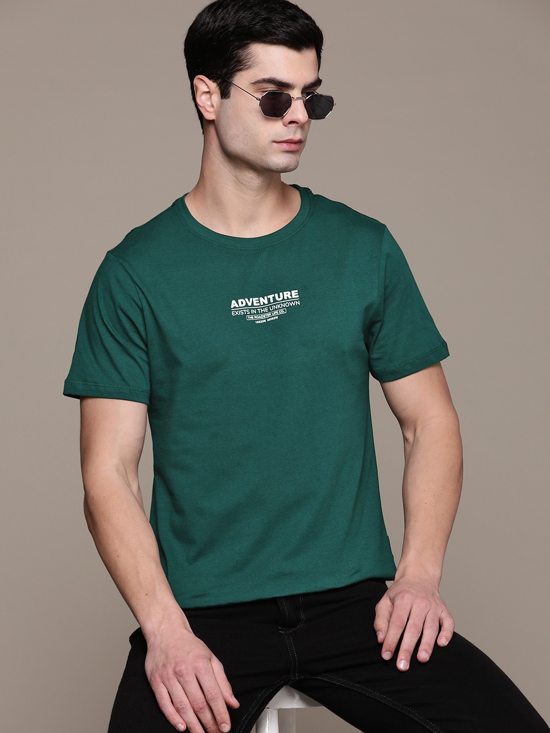 

The Roadster Lifestyle Co. Men Typography Printed Pure Cotton T-shirt, Green