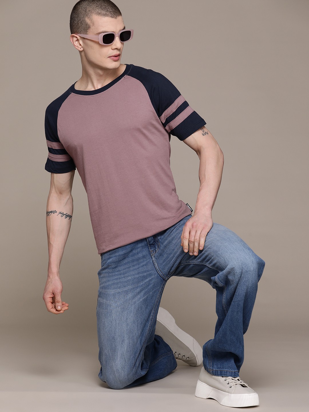 

Roadster Colourblocked Cotton T-shirt, Purple