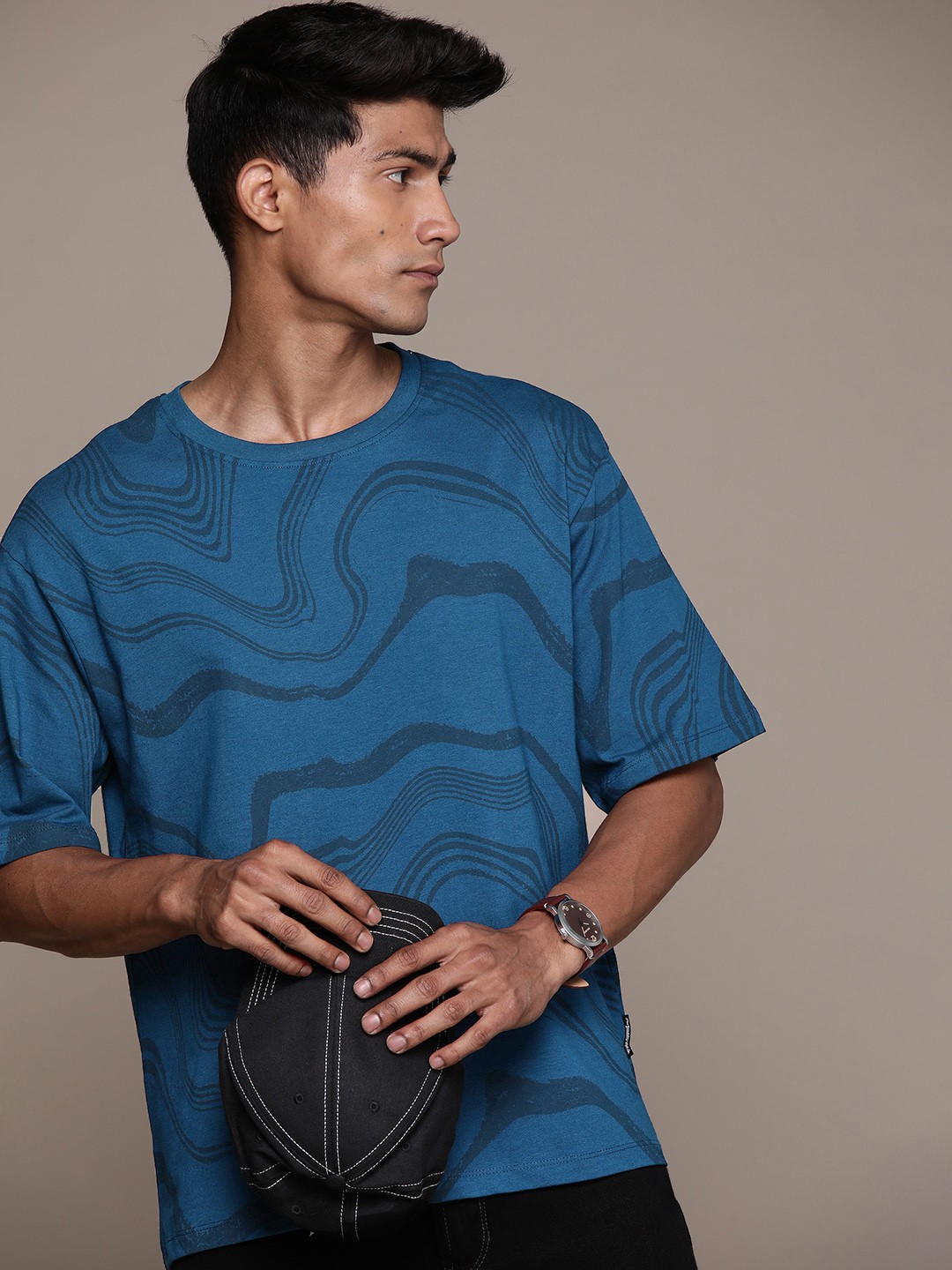 

The Roadster Lifestyle Co. Printed Drop-Shoulder Sleeves Pure Cotton T-shirt, Blue
