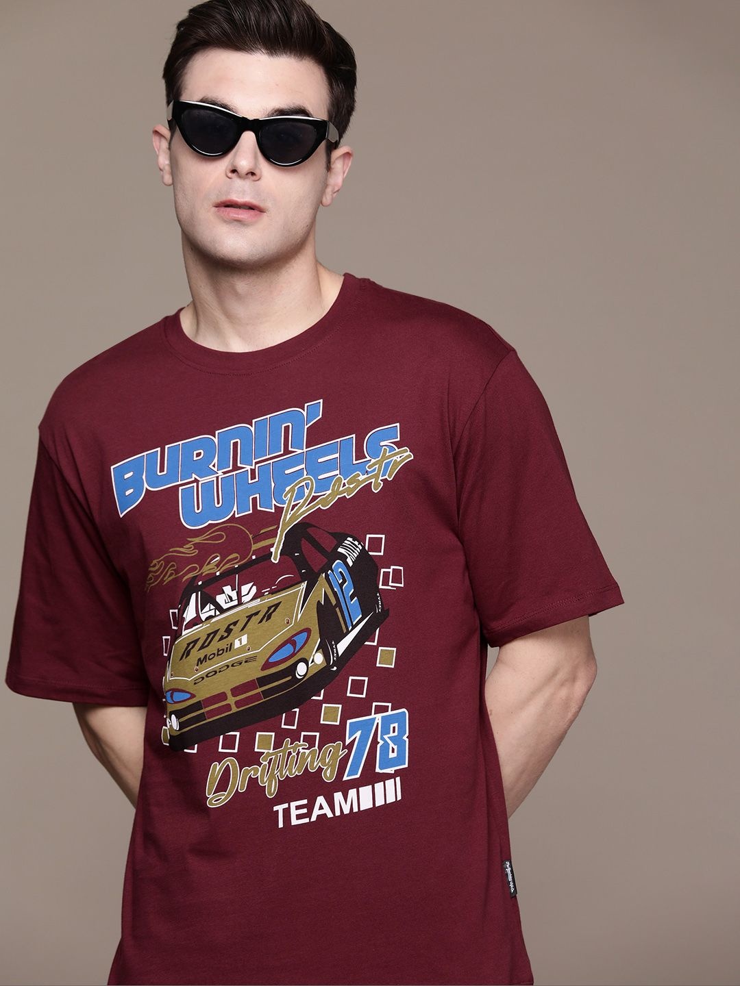 

The Roadster Lifestyle Co. Graphic Printed Pure Cotton T-shirt, Burgundy