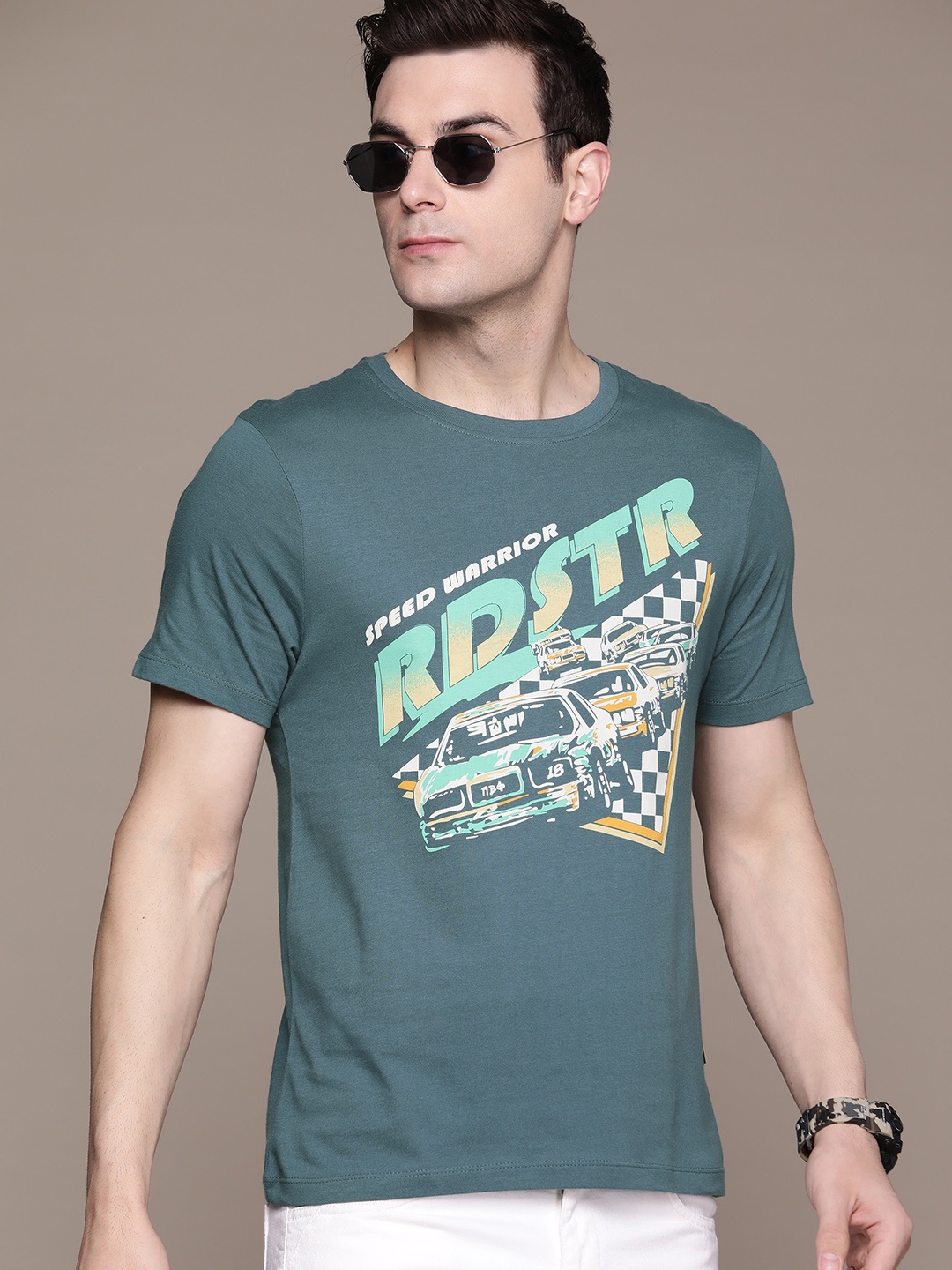 

The Roadster Lifestyle Co. Printed Pure Cotton T-shirt, Blue