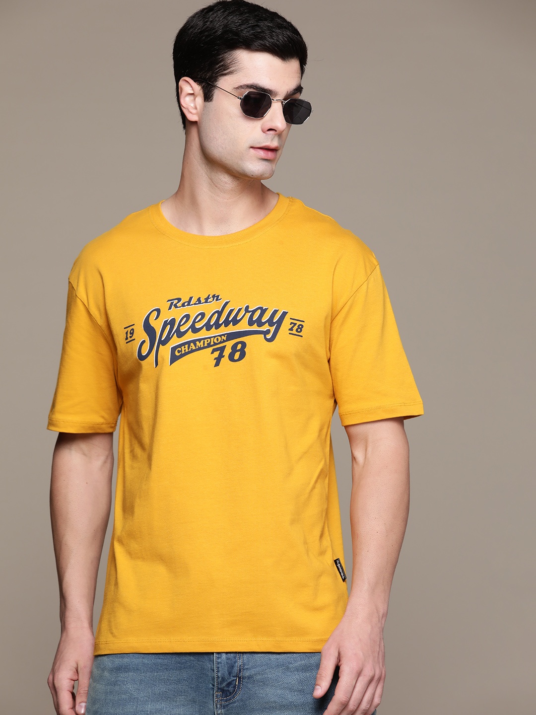 

The Roadster Lifestyle Co. Men Typography Printed Pure Cotton T-shirt, Mustard