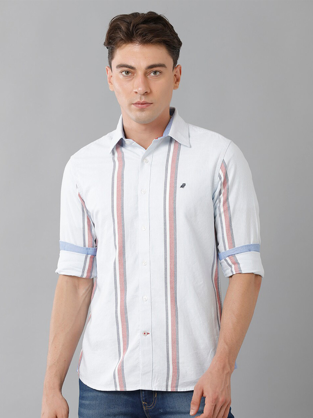 

Double Two India Slim Vertical Stripes Slim Fit Cotton Casual Shirt, White