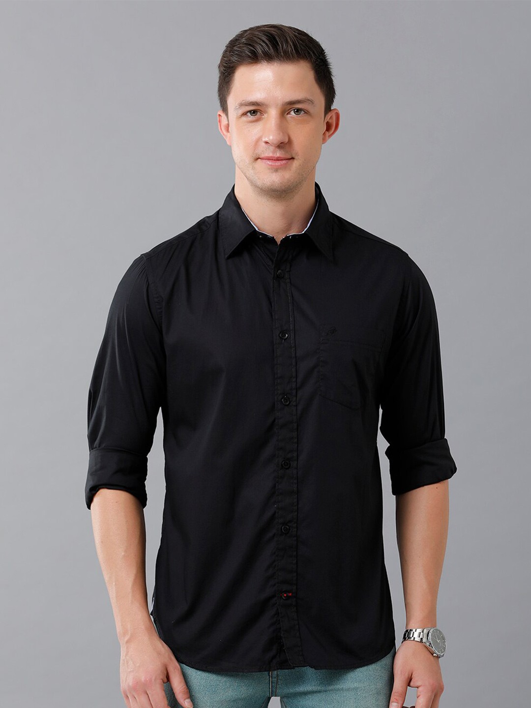 

Double Two India Slim Fit Cotton Casual Shirt, Black