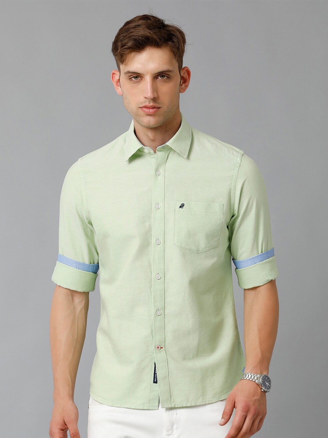 

Double Two India Slim Fit Cotton Casual Shirt, Green