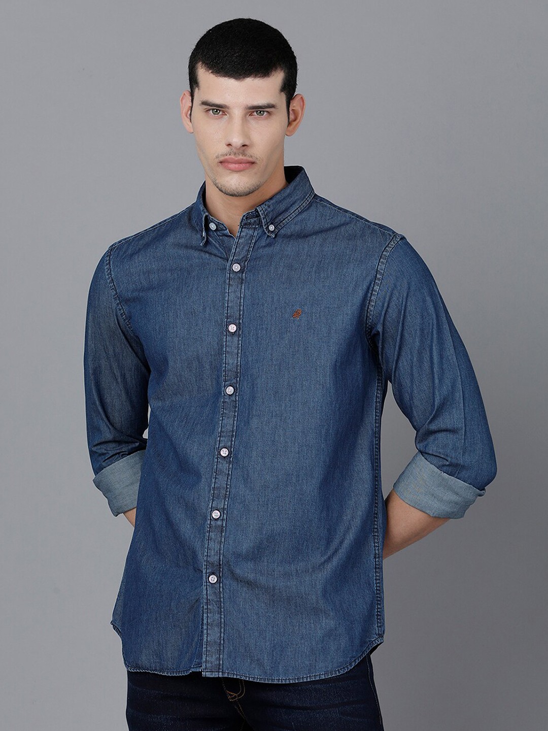 

Double Two India Slim Button-Down Collar Cotton Casual Shirt, Blue