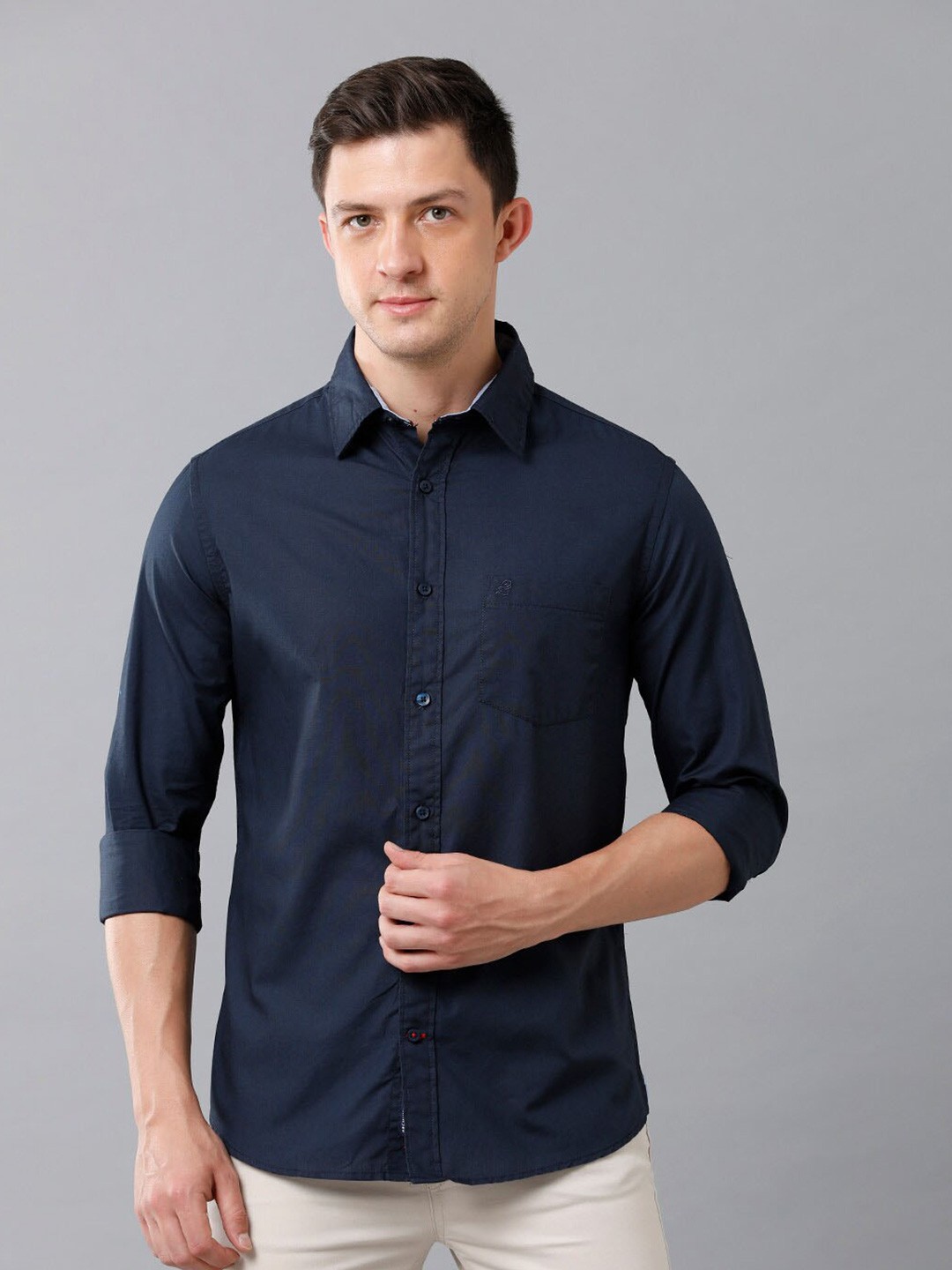 

Double Two India Slim Spread Collar Cotton Casual Shirt, Blue
