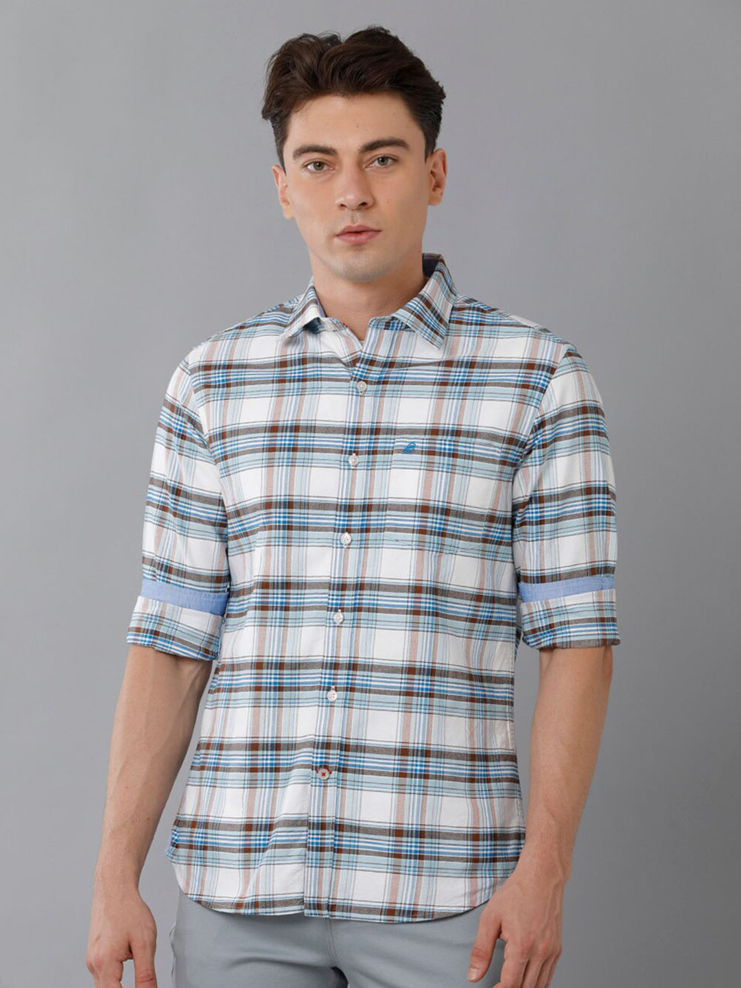 

Double Two Assorted India Slim Fit Button-Down Collar Tartan Checked Cotton Casual Shirt