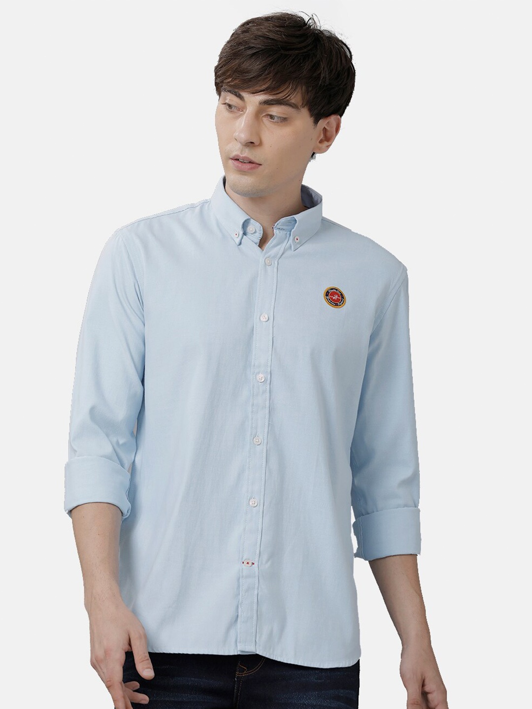 

Double Two India Slim Fit Button-Down Collar Cotton Casual Shirt, Blue