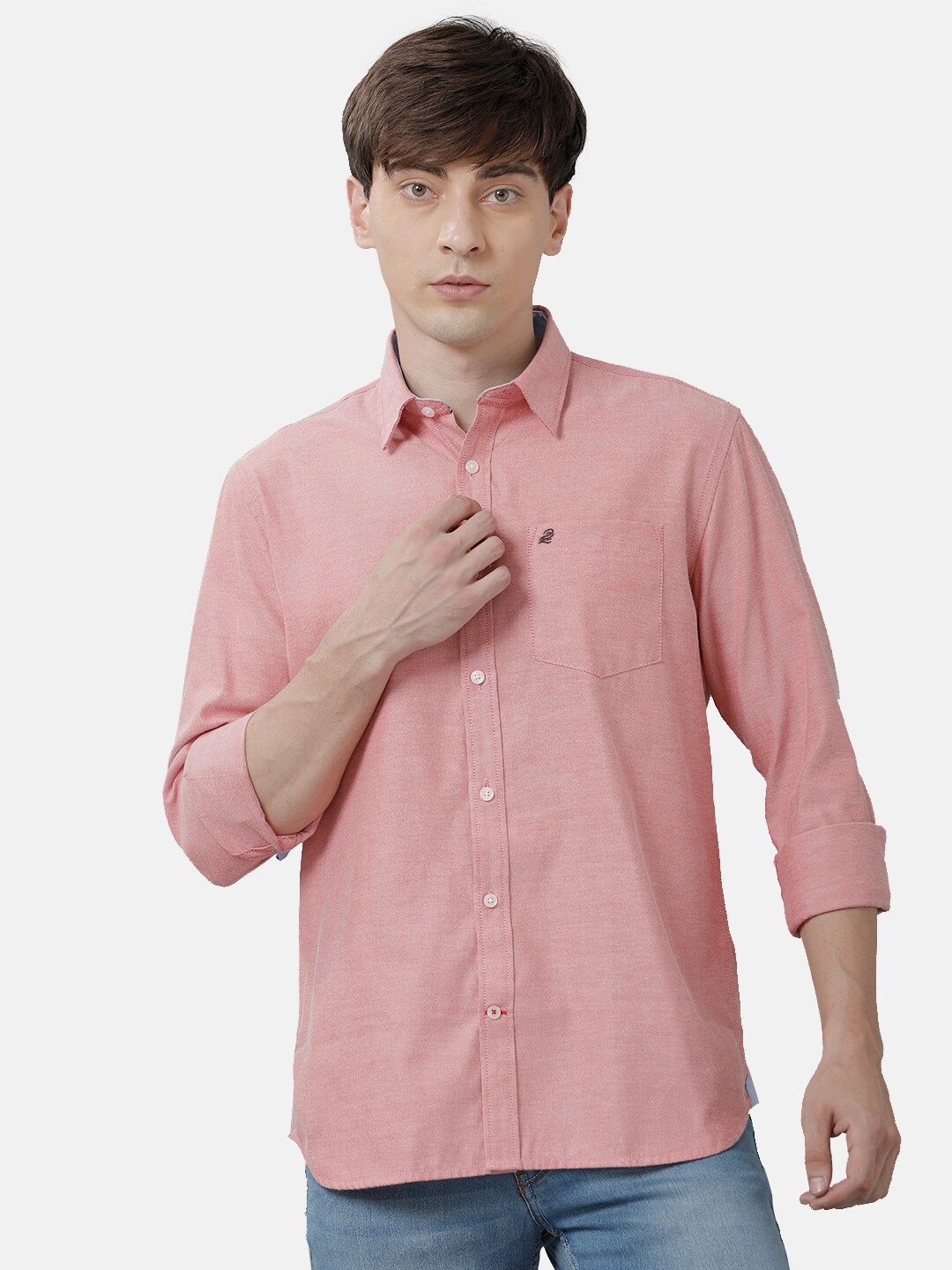 

Double Two India Slim Spread Collar Oxford Weave Cotton Casual Shirt, Red