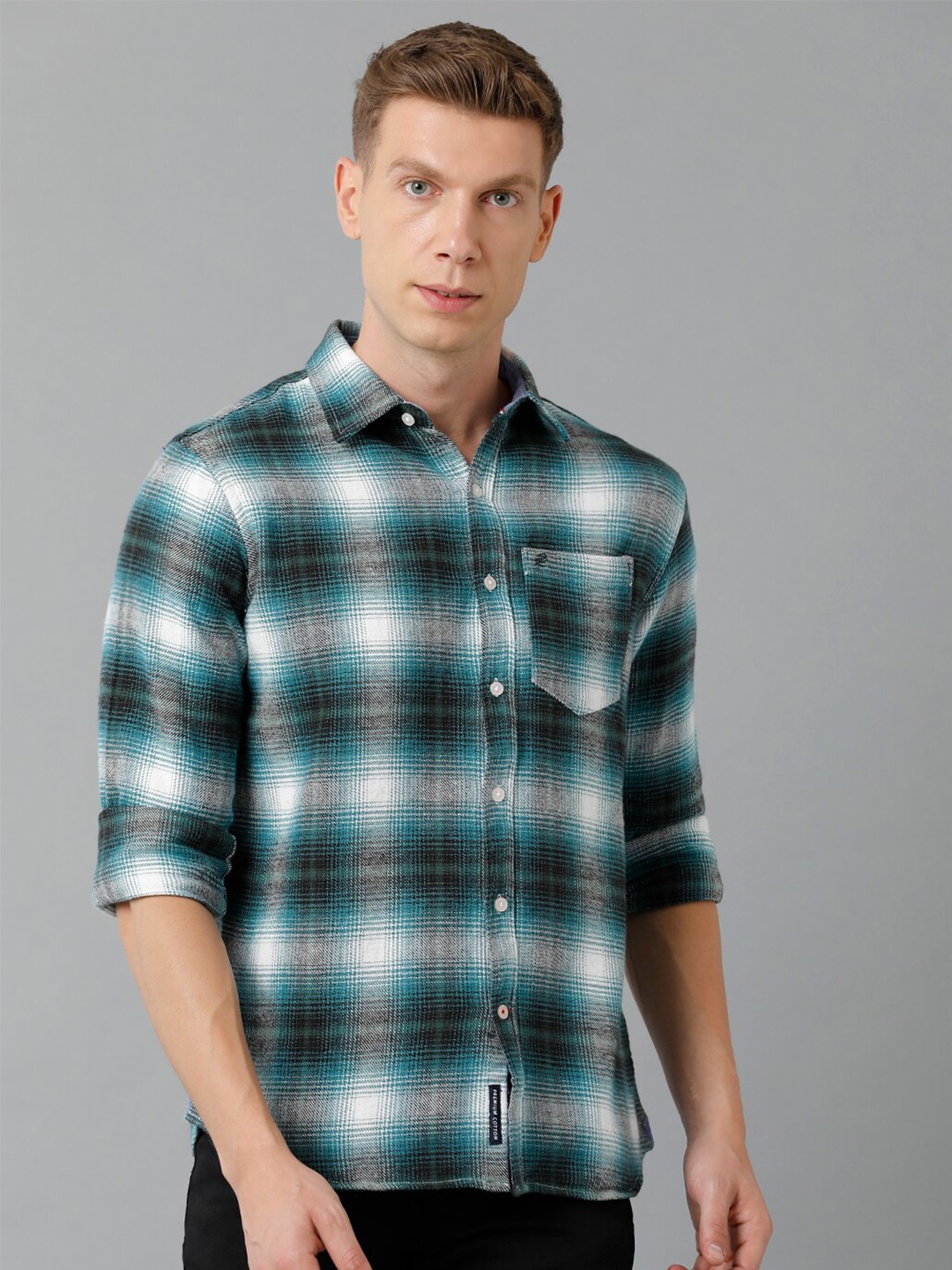

Double Two India Slim Tartan Checks Slim Fit Cotton Casual Shirt, Green