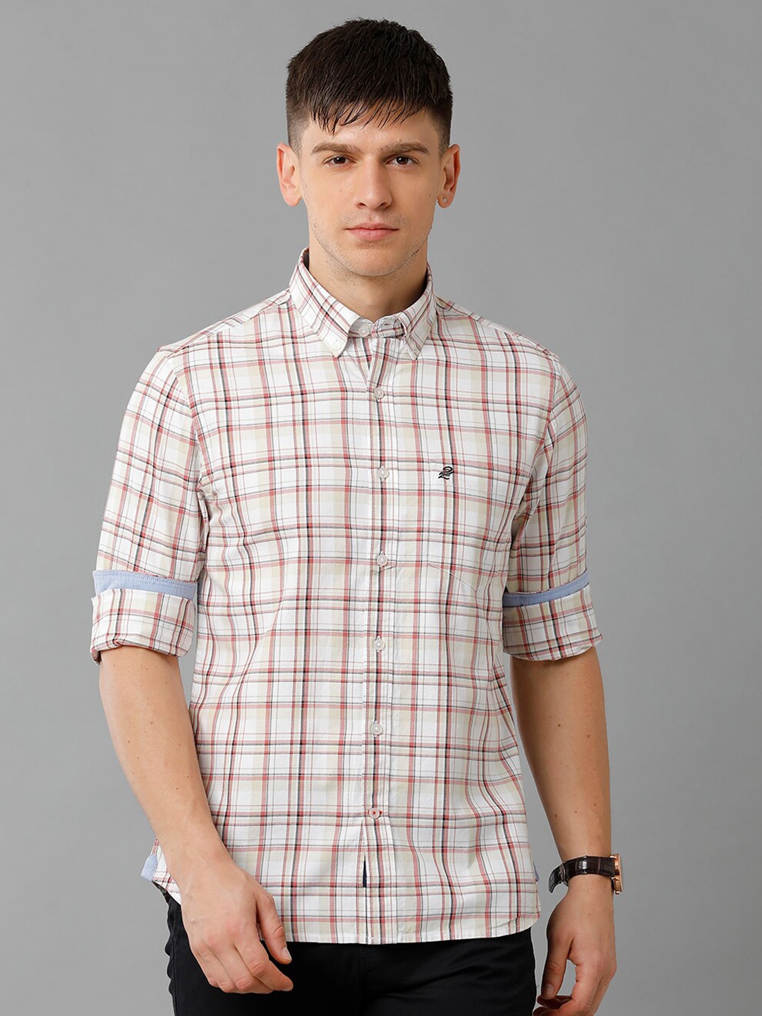 

Double Two Tartan Checked India Slim Fit Checked Cotton Casual Shirt, Red